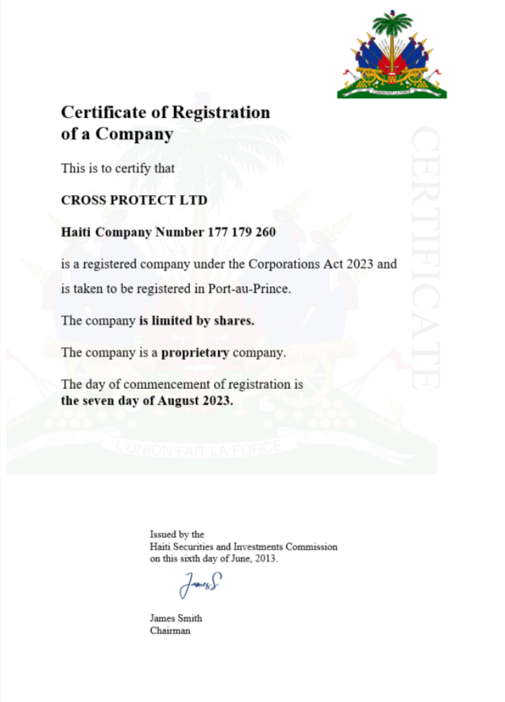 Haiti certificate of registration Word and PDF template